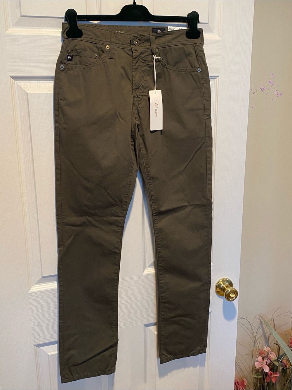 AG Men’s Jeans Everett Slim Straight Pants 28x32 Olive Green 100% Cotton NWT